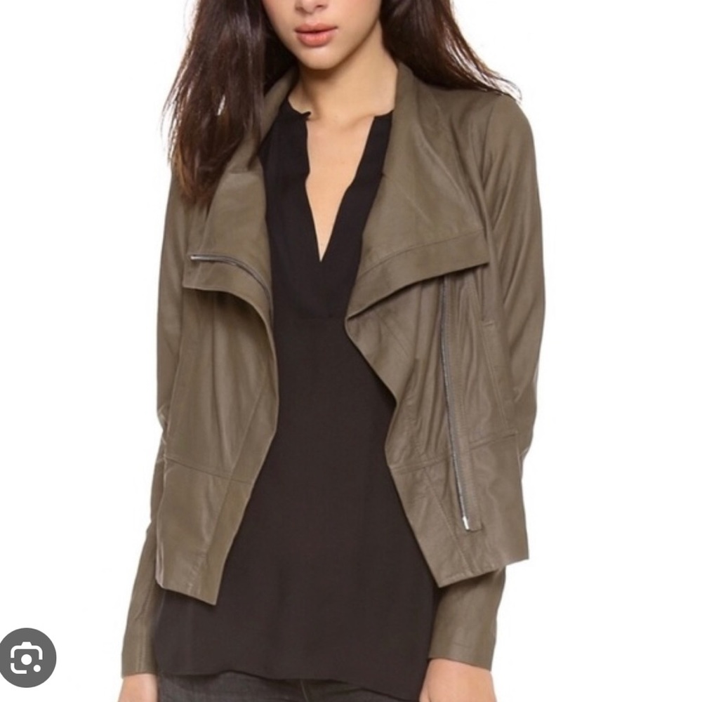 Vince - Olive Leather Zip Jacket - S